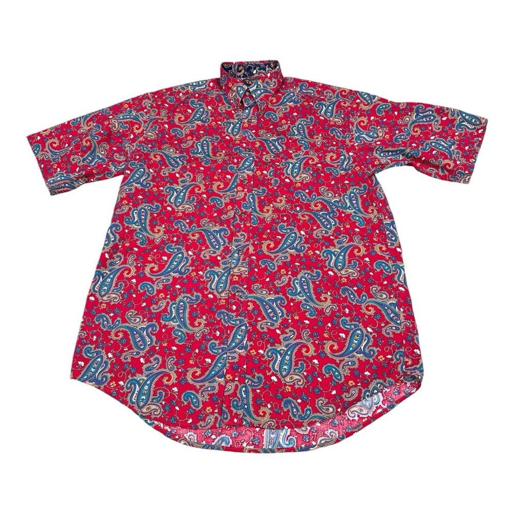 Vintage Paisley Button Down Shirt Medium Red 90s Preppy Academia Ivy League